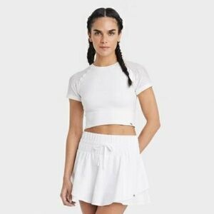 Joylab White Seamless Short Sleeve Crop Top Performance Stretch Size XS